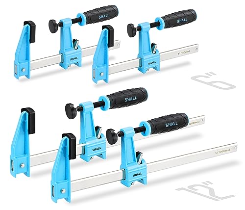 SHALL Schraubzwingen Set 4 Stück,Spannweite 150/300mm, Spannkraft 272kg（660 Pfund）, Aus Edelstahl，Präzises Fixieren von Holzwerkstücken