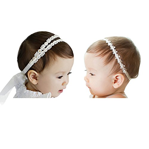 Hocaies 2 Stück Baby Kinder Haarband Mädchen Stirnband Kopfband Blumen Blüte Haarschmuck Headband Hairband Babygeschenke Taufe Geschenksets (02)