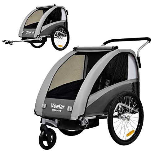 Tiggo VS 2 in 1 Kinderanhänger Fahrradanhänger Anhänger mit Buggy Set + Federung 60302 (Grau)