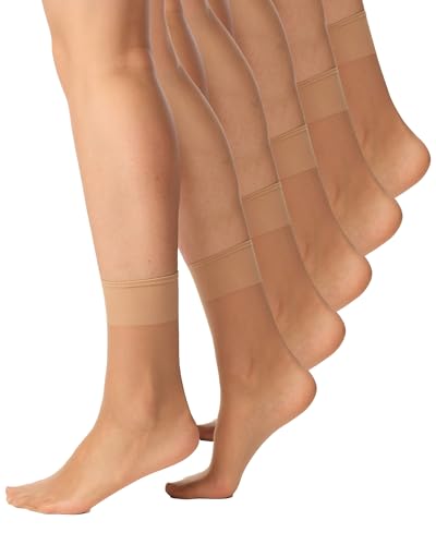 Nur Die 5er Pack Söckchen Seidenfein 15 DEN transparente Nylon Feinsöckchen seidig glänzend breiter Komfortbund Damen