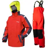 Navis Marine Herren Segeljacken Set – Wasserdicht & Atmungsaktiv – Hochleistungs-Segelbekleidung für Hochsee & Küstengewässer mit Verstellbarer Trägerhose & Sichtbarer Kapuze NS-147(Rot,S)