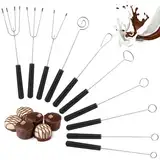 Prasacco 10 Stück Schokoladen-Tauchgabel Set, Edelstahl Schokolade Gabel 20 cm Schokolade Tauchgabel mit Hitzebeständigem Griff DIY Backzubehör für die Hausmannskost (Schwarz + Silber)