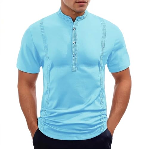 Tshirt Herren Baumwolle Henley Shirt Basic T-Shirt mit Knopfleiste Leichte Shirt Kurzarm Oberteile Stretch Fischerhemd Tee Top Sommershirt