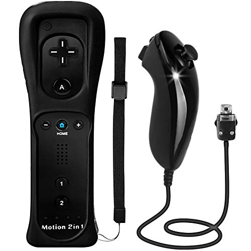 TechKen Controller für Wii mit Motion Plus und Wii Nunchuck Controller Wii Fernbedienung Nunchuk Kontroller Wii Vernbedinung Remote Plus Controller Ersatz für Wii/Wii U Konsole (Black)