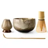 EOIMS Japanisches Matcha-Teeset, Keramik-Schüssel mit Ausgießer, inklusive handgefertigtem Keramik-Schneebesenhalter, Matcha-Schneebesen (Chasen) und Schaufel, perfektes Matcha-Zeremonie-Set für