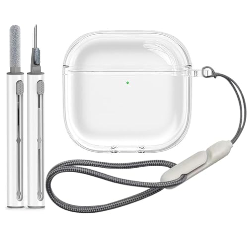fufupaw AirPods 4 Hülle, Transparente Schutzhülle mit Reinigungsset und Hängeseil für AirPods 4 2024, Stoßfeste Sturzschutz, Täglicher Gebrauch, Reisen, Freizeitaktivitäten