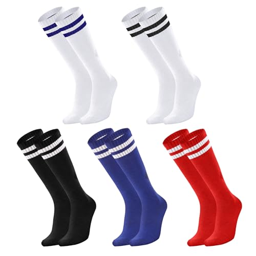 Xialvyu 5 Paar Fußballsocken für Kinder, Lang Elastische Sportsocken, Atmungsaktiv Schweißableitend Trainingssocken für Jungen Mädchen von 5-12 Jahren