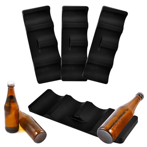 RMENOOR 3 Stück Flaschenhalter Kühlschrank Getränkehalter Silikon Faltbare Flaschenablage flaschenregal stapelbar Kühlschrank Dosenhalter Bier Halter Flaschen organizer für Speisekammer (schwarz)