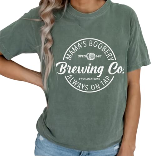 AEARGIV Umstandsshirt für Damen, bequeme Farben, Stillen, Stillfreundlich, Reißverschluss, Mama's Boobery Always On Tap Tops, Grün , Mittel