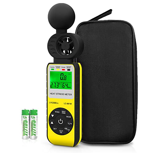 LYCEBELL Windmesser Windmessgerät, 3-in-1-Handheld Digitaler Anemometer LC-881W, Misst Windgeschwindigkeit Luftfeuchtigkeit Temperatur, mit WBGT-Alarm für Drone Flying Segeln Angeln