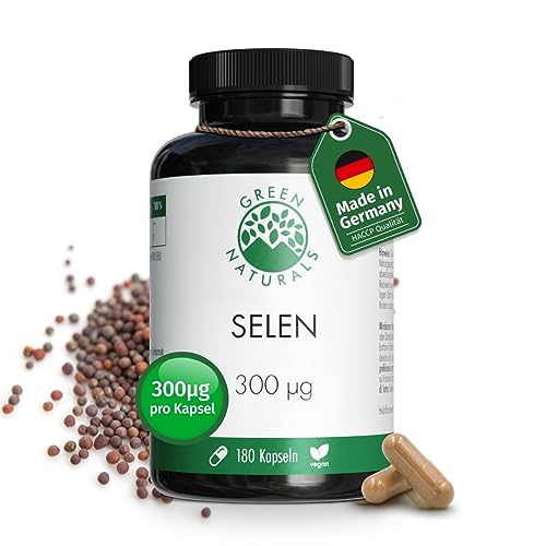 Selen | Hochdosiert 300µg je Kapsel aus schwarzem Senfextrakt |180 Kapseln | 6 Monate Vorrat | 100% Vegan & Ohne Zusätze | Green Naturals®