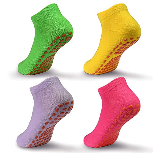 ELUTONG Trampolin Socken Kinder Antirutschsocken, 4 Paar Jungen Mädchen Rutschfeste Yoga Training Boden Socken für 6-9 Jahre Kleinkind