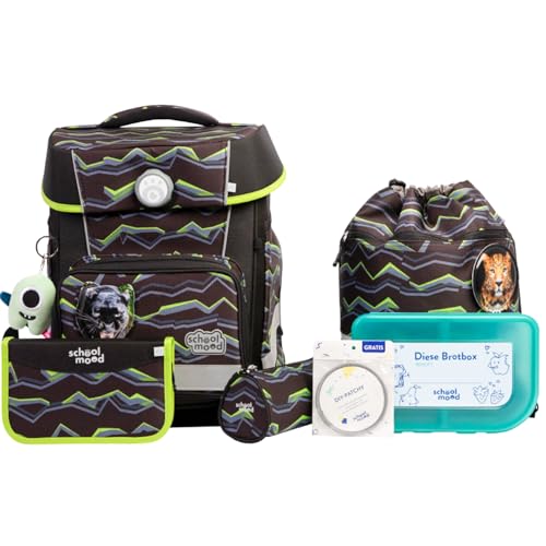 SCHOOL-MOOD Champion Maxx Pro Schulranzenset 7-teilig 22L Stauraum, ergonomisches Grow with You System für 1 m bis 1,50 m Körpergröße, wasserdichter Stoff mit Reflektoren (Finn Panther)