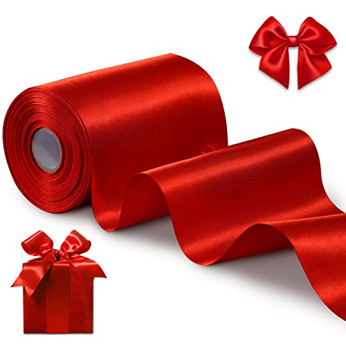 FAKILO Geschenkband 10cm Breit Satinband Rotes Band für Grand Öffnung, Eröffnungszeremonie, Schleifenband Ringelband für Weihnachten Neujahr Geschenk Hochzeit Valentinstag Deko