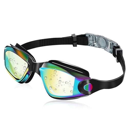 Hauibela Anti-Fog Schwimmbrille, Polarisiert Schwimmbrillen, Wasserdicht Ultraviolett-Schutzlinsen, Breites und klares Sichtfeld, Komfortabel Einstellbar, Unisex für Erwachsene - Schwarz