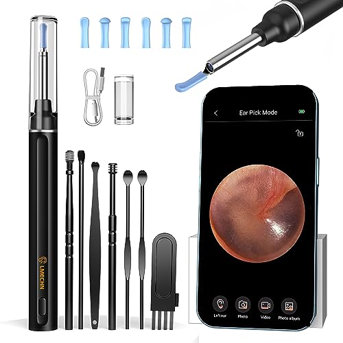 Ohrenschmalz Entferner Otoskop, LMECHN 1920P WIFI Ohrreiniger für Erwachsene, 3,5mm Linse Otoskop, IP67 Wasserdicht Ohrreiniger für iPhone, iPad und Android-Smartphones(Schwarz)