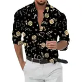 WKAYsIV Hemden Herren Tracht lässig, digitaler 3D-Druck, Liebe, Valentinstag, herzförmig, langärmelig Herren Hemden Oliv(Gold,3XL)