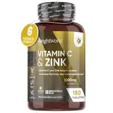 Vitamin C mit Zink Tabletten - 1000mg - 6 Monate Vorrat - Für Immunsystem, Energie, Knochen, Haut & Stoffwechsel (EFSA) - 180 vegane Tabletten - Alternative zu Kapseln & Pulver - Vit C von WeightWorld