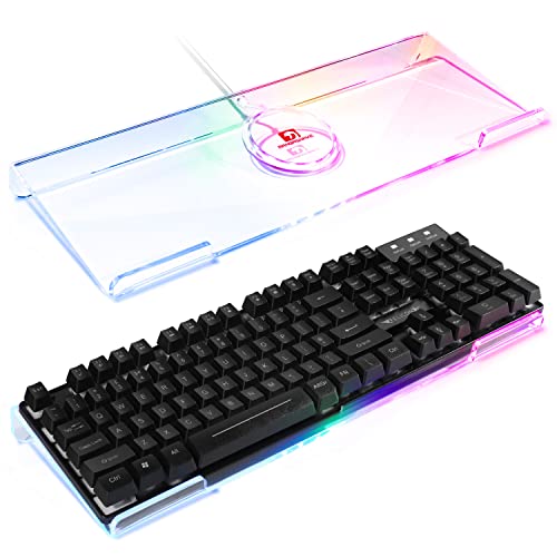 Computer-Tastaturständer, durchsichtiger Acryl-PC-Tastaturablagehalter, 366 Arten RGB-Hintergrundbeleuchtung, neigbarer Tastaturheber, ergonomischer Tastaturständer, für Computerspiele, Büro, Zuhause