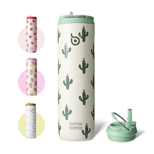BOTTLE BOTTLE Isolierte Edelstahl Trinkflasche 750 ml mit Strohhalm, Deckel & Griff – Auslaufsicher, BPA-frei, Doppelwandig – Ideale Wasserflasche für Sport, Reisen & Fitness (Süße Oase)