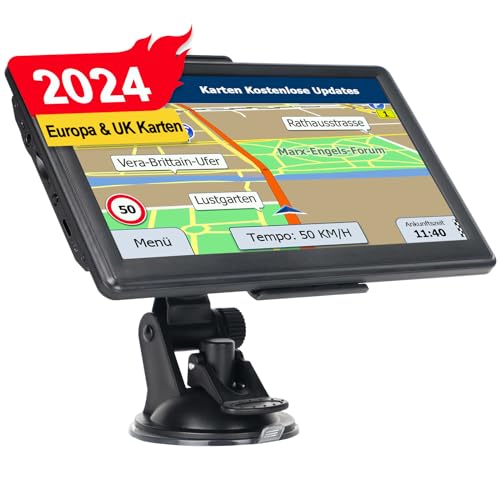 Navigationsgerät für Auto LKW 2024 Navi 7 Zoll - J701 Auto LKW PKW GPS Navigation Testsieger mit Europa UK 52 Karte Kostenloses Upgrade Sprachführung Blitzerwarnung Fahrspurassistent POI