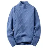 WKAYsIV Fleecepullover Kinder Anzug Herren Mantel wachsartiger, lässiger Herrenpullover, Trend-Blumenpullover, halbhoher, runder Kragen, lockerer Pullover Herrenmode(Blau,XXL)