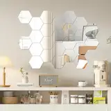 Larber 24 Stück Spiegelfliesen Selbstklebend, Hexagon Spiegel zum Kleben 100×86×50mm,Acryl Spiegel Wand für Zimmer,Schlafzimmer Aesthetic,Bett,Wall,Living Room,Flur Deko