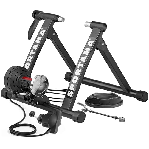 SPORTANA® Rollentrainer Fahrrad - 6 Gänge, 26-28 Zoll, bis 150 kg belastbar, Stahlrahmen, geräuscharm, klappbar, Magnetrolle, Fahrradtrainer für Indoor-Heimtraining, Trainingsständer für Fahrrad