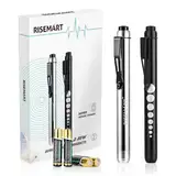 Diagnostikleuchte Pupillenleuchte, RISEMART 2 Stück Wiederverwendbare LED Stiftlampe mit Taschenclip alsr Krankenschwestern Ärzte Schüler Stiftlicht mit 4 Batterien (Schwarz und Silber)
