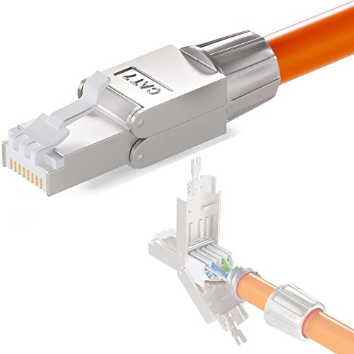 hb-digital 1x CAT7 RJ45 Stecker Netzwerkstecker auf Schneidklemme LSA vergoldete Kontakte Feldkonfektionierbarer Vollgeschirmt 10 Gbps LAN Connector werkzeuglos für Verlegekabel CAT7 CAT6a DSL