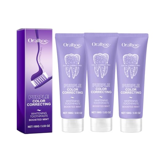 Purple Toothpaste for Teeth Whitening, Lila Zahnpasta für Weiße Zähne, Purple Teeth Whitening Toothpaste, Farbkorrektur Serum Zähne, Zahnaufhellung Zahnpasta Lila (3PCS)