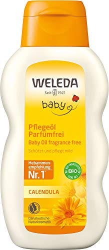 WELEDA Bio Baby Calendula Pflegeöl parfümfrei - veganes Naturkosmetik Babyöl mit Sesamöl zur Pflege & Massage von Babys. Körperöl zum Schutz vor Hautreizungen, Wundwerden & trockener Haut (1x200ml)