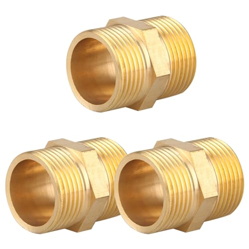 Doppelnippel G3/4" (Ø 25,7mm) Messing Außengewinde, 3 Stück Doppelnippels Sechskant G3/4" AG/AG, Verbindungsstück 2ag Gewindefitting, Doppelnippel Messing Fittings für Trinkwasser geeignet