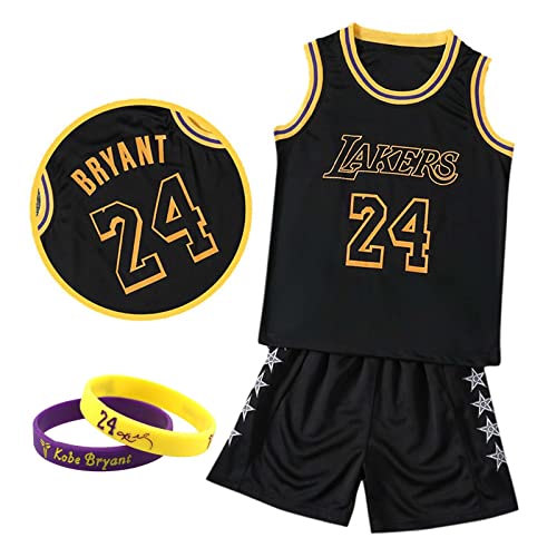 CLZWFZ Basketball Trikot Kit Kinder Fans Trikot Jungen Sportbekleidung Ärmellose Basketballweste Tops und Shorts Sport Set Sommer Trainingsanzug Geschenke für Jungen Grils,Schwarz,XL