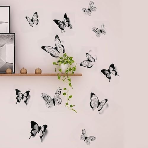 Stilvolle 3D-Schmetterlings-Wanddekoration, 1224-teiliges Set für den Innen- und Außenbereich, perfekte Ergänzung für Schlafzimmer und Hochzeitsorte (12 Stück)