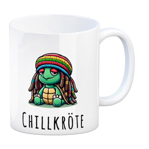 Schildkröte Rastafari Kaffeebecher mit Spruch Chillkröte Lustige Tasse Rastafarihut Schildkrötenbecher Bekifft mit Joint Dreadlocks Humor Geschenk