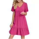 KOG Sommerkleider Sommerkleid Damen Sommer Boho Kleid Einfarbig Frauen Leicht Kleidung Gutschein T-Shirt Kleid Frauen Umstandskleidung Baumwolle Kleider Hochzeitsgast Sale Angebote Rosa M