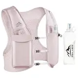 Zelvot Laufweste für Damen und Herren, Europäisches Originalpatent, Verstellbare Brustgurte, Trinkweste Laufen mit 500ml Wasserflasche, Reflektierender Trinkrucksack mit Handyhalterung (Rosa, XS/S)