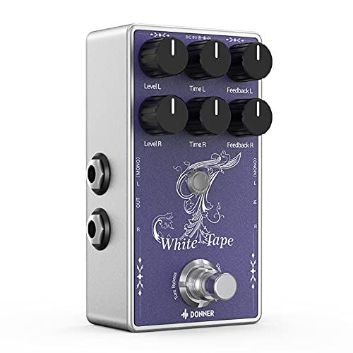 Donner Tape Delay Pedal,Stereo Delay Pedale für E-Gitarre,Analog Delay Pedal mit Echo Effekt, Weißes Tape Gitarren Pedal,True Bypass