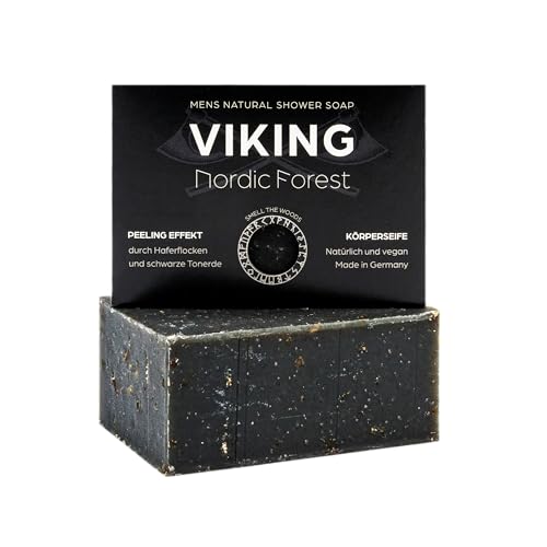 MEDUNA Peeling-Seife Viking Nordic Forest 100g - feste Naturseife - Handmade Soap - vegane Pflegeseife - Körperseife für alle Hauttypen - Bio-Kokosöl & Shea Butter Männerpflege - Made in Germany
