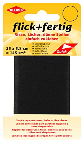 Kleiber flick und fertig, selbstklebender Flicken, Risse, Löcher, dünne Stellen einfach zukleben, Nylon zuschneidbar, schwarz (25 x 5,8 cm)