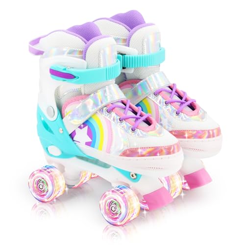 Y-RAIN Rollerskates Kinder Verstellbar Rollschuhe für Kinder mit Leuchtenden Rädern für Mädchen und Jungen Rainbow