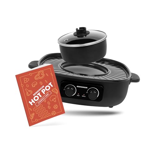 REISHUNGER Elektrischer Hot Pot mit Grillfunktion – für 2-4 Personen – 2 Liter Füllvolumen – Hot Pot mit Deckel – für Korean BBQ