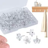 100 Stück Pinnadeln, Transparente Reißzwecken, Pflaumenblüte Stecknadeln, Heftzwecken mit Aufbewahrungsbox, 16mm Pinnwandnadeln Flach Reißnägel Deko für DIY, Wandkarten, Bulletin Board