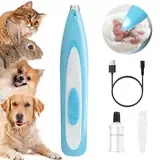 Hundeschermaschine Leise, Haustierhaarschneider mit LED-Licht, Hunde Haarschneidemaschine, USB Wiederaufladbar Schermaschine Hund, Pfotentrimmer für Hunde Katzen Pfoten, Augen, Ohren, Gesicht (Blau)