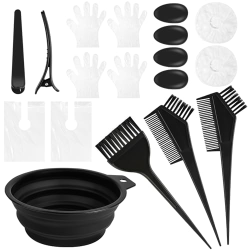 LOPHE Haare Färben Zubehör, 18 Stück Haarfärbepinsel Set mit Färbeschale, Bürstenkamm, Färbebürste, Haarfärbeschürze Haarnadeln, Ohrenschützer, Friseur Zubehör for DIY, Salon