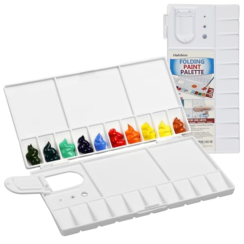 Halobios Mischpalette mit Griffloch und 20 Farbfeldern und 5 Mischfeldern, Klapppalette geeignet für Gouache- und Acrylfarben für Schüler und Kinder, Anfänger und Künstler