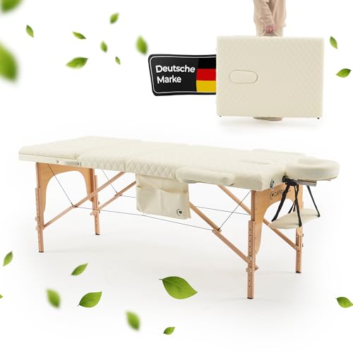 Capriwell – Liege für Massage – Massageliege – ideal für Kopfmassage – aus Kunstleder (PVC) – kommt mit Gesichtspolster, Armablagen, Kopfstütze mit Kissen, 2X seitliche Armstützen – Beige