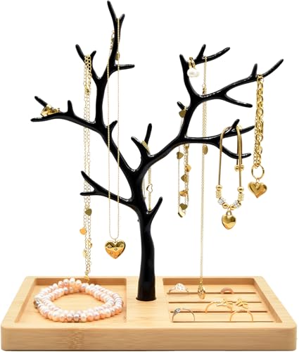 Galeara design Schmuckbaum Weiß Gold, Schmuckhalter Weiß, Schmuckständer Schwarz, Schmuckaufbewahrung Rose Gold Wohnung Dekoration Aluminum Deko Metall (Furo- Schwarz Bambus)