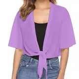 KBOPLEMQ Damen Chiffon Bolero Festlich Jacke Sommer Kurze Cardigan Leicht Dünn Schulterjacke Open Front Strickjacke Casual Top Einfarbige 3/4 Ärmel jäckchen für kleid Elegant Bolerojacke